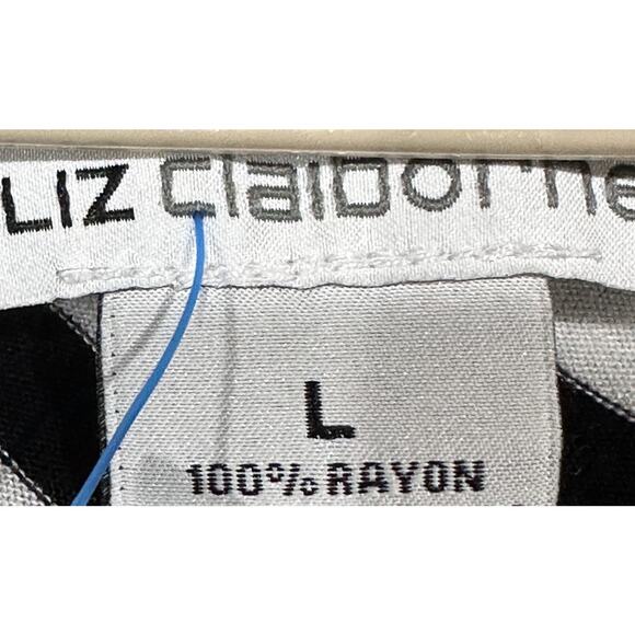 Liz Claiborne Women Top Size L Black White Striped Short Sleeve 100% Rayon Basic - Picture 3 of 6